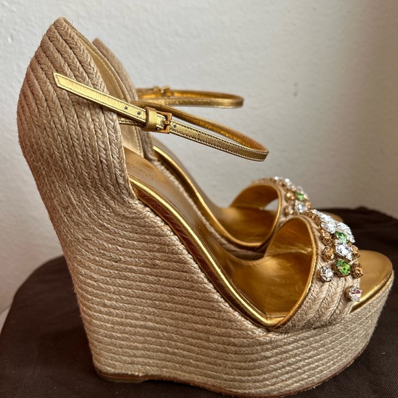Gucci Rhinestone Ankle Strap Wedge Espadrilles. - Picture 4 of 11